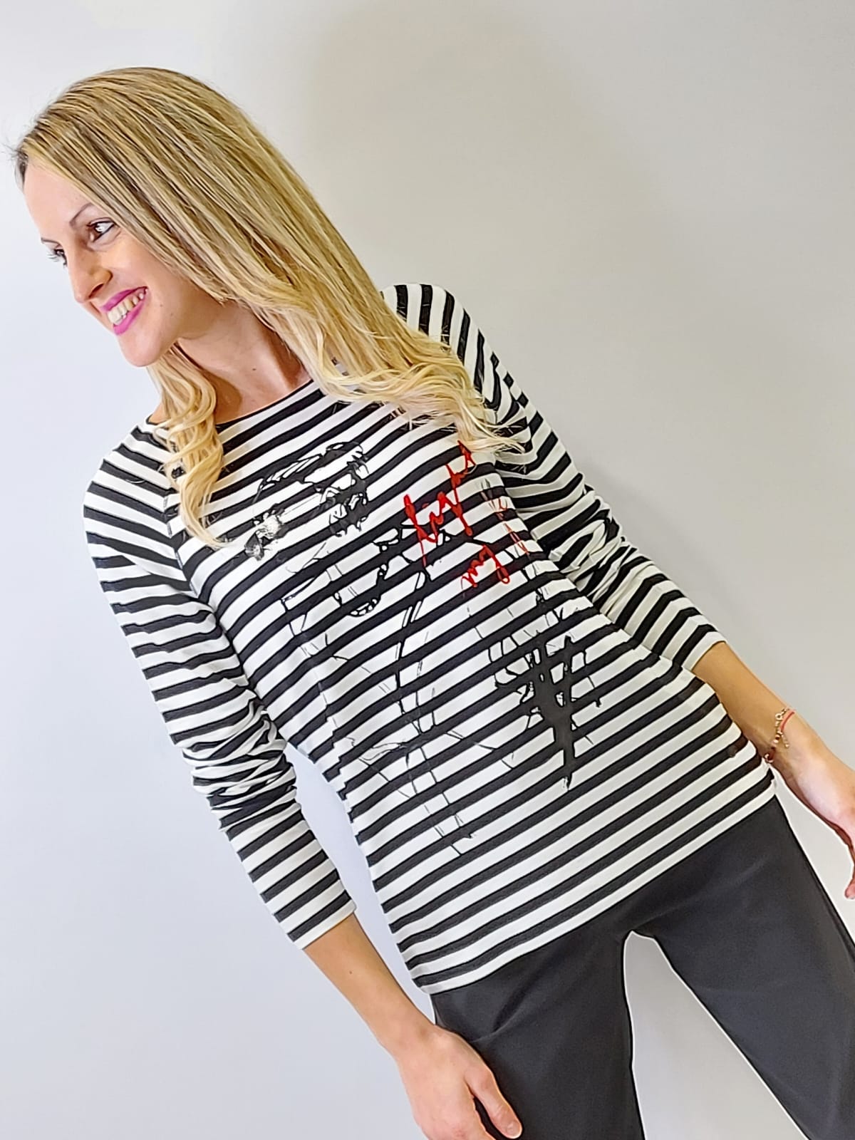 Camiseta de manga larga a rayas con estampado MONARI - Imagen 2