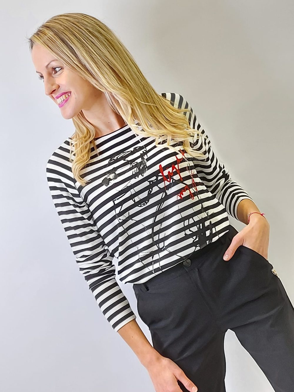 Camiseta de manga larga a rayas con estampado MONARI