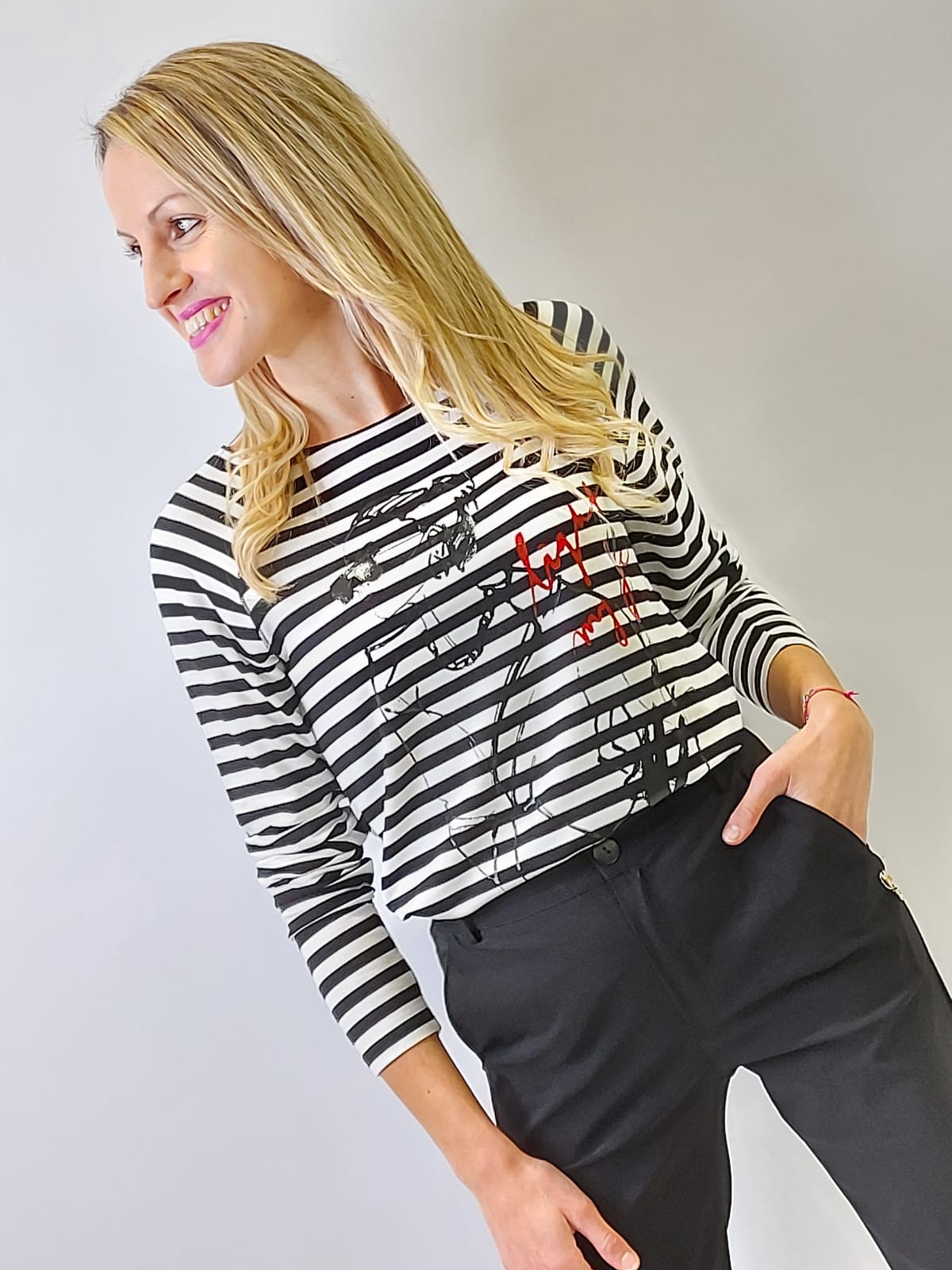 Camiseta de manga larga a rayas con estampado MONARI