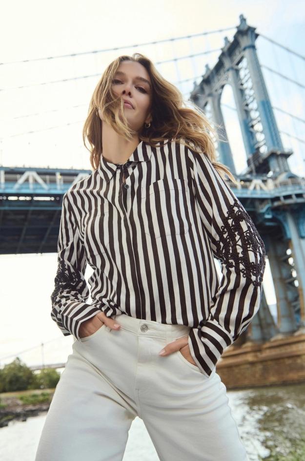 Blusa de rayas marrones - Monari