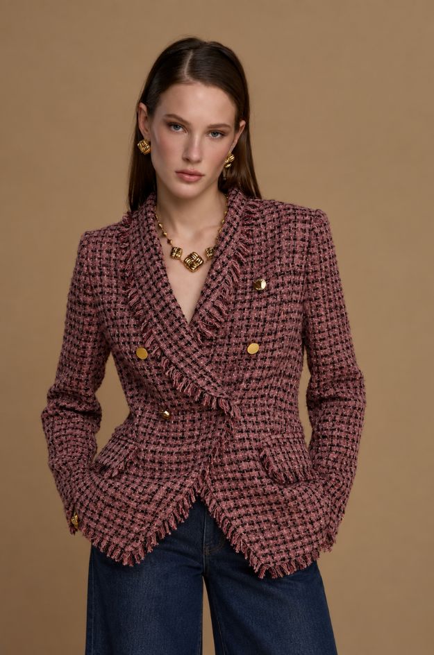 Blazer largo de bouclé rosa - Nosecrets