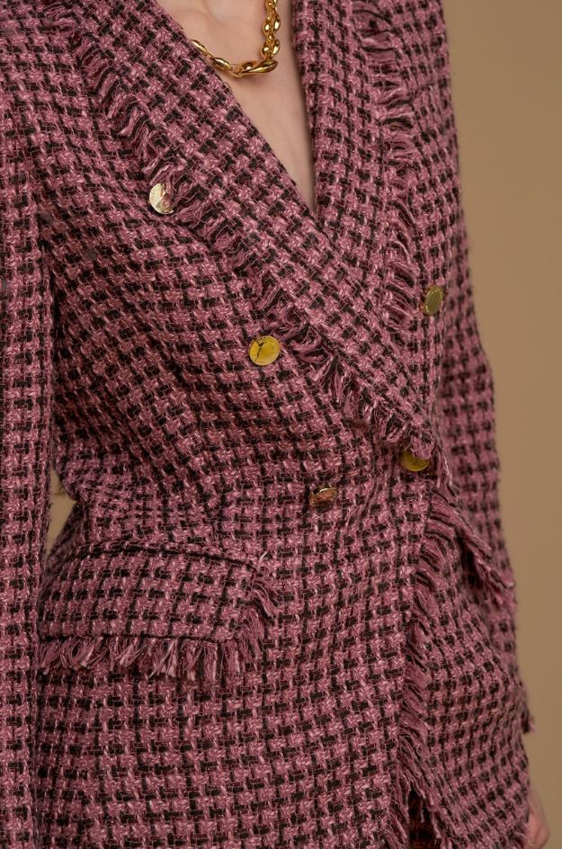 Blazer largo de bouclé rosa - Nosecrets - Imagen 2