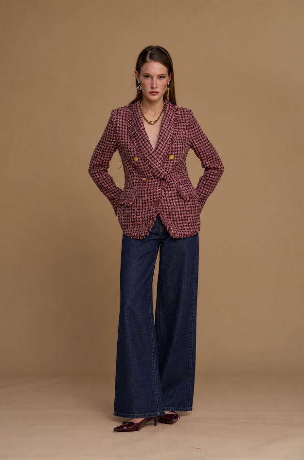 Blazer largo de bouclé rosa - Nosecrets - Imagen 3