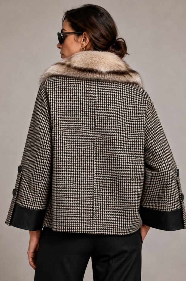 Chaqueta jacquard adamado cuello pelo - Nekane - Imagen 2