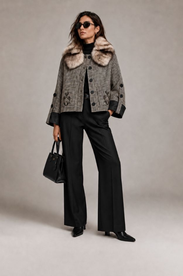 Chaqueta jacquard adamado cuello pelo - Nekane - Imagen 3