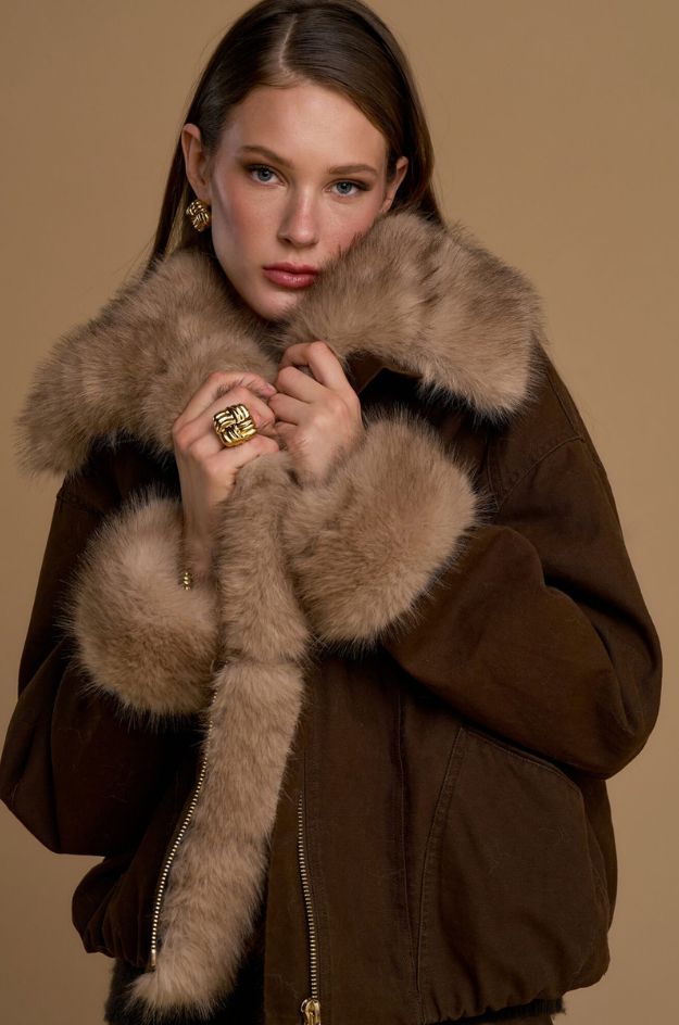 Chaqueta encerada con pelo sintético desmontable - Nosecrets