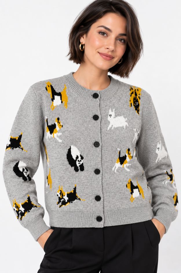 Chaqueta gris jacquard perros - Lemaille - Imagen 2