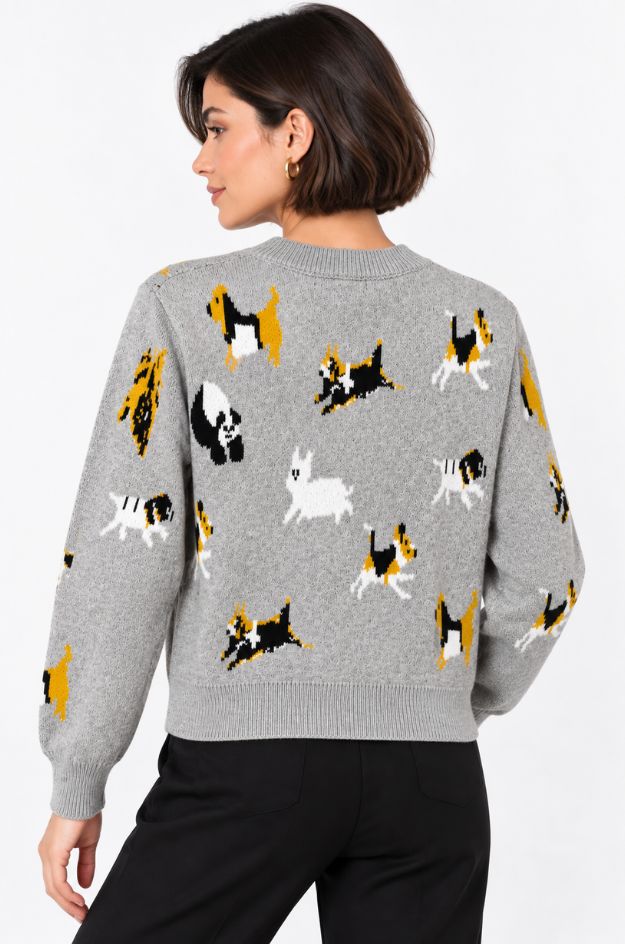 Chaqueta gris jacquard perros - Lemaille - Imagen 3
