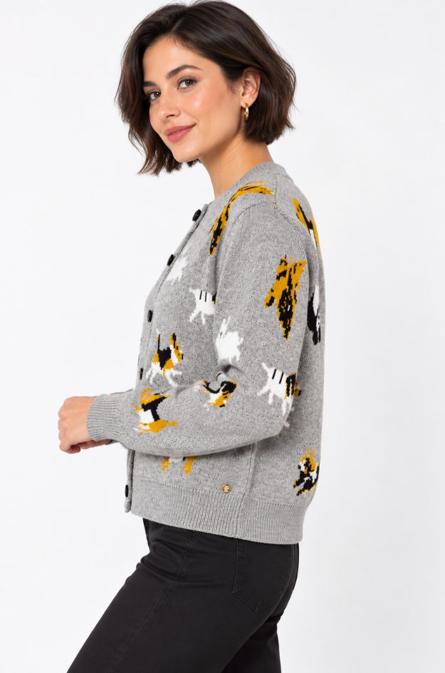 Chaqueta gris jacquard perros - Lemaille - Imagen 4