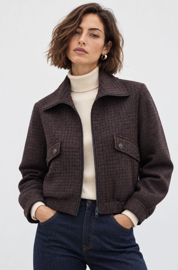 Chaqueta punto estampado cuadros - Andam
