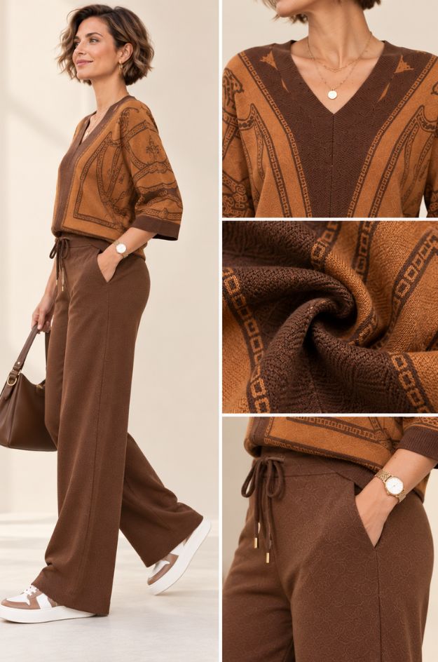 Conjunto de punto estampado marrón - Lemaille - Imagen 4