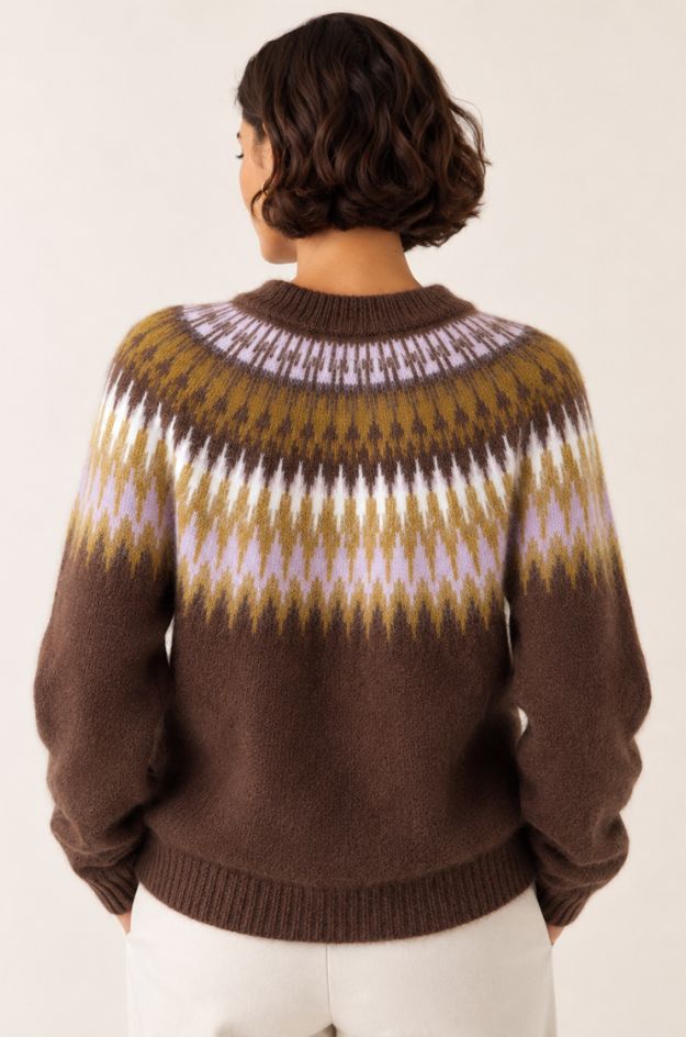 Jersey jacquard marrón efecto cepillado - Lemaille - Imagen 2