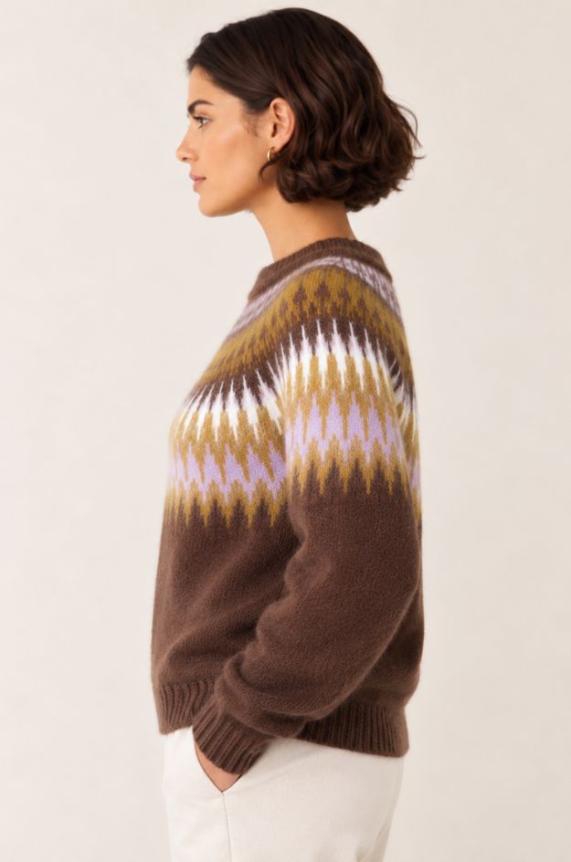Jersey jacquard marrón efecto cepillado - Lemaille - Imagen 3