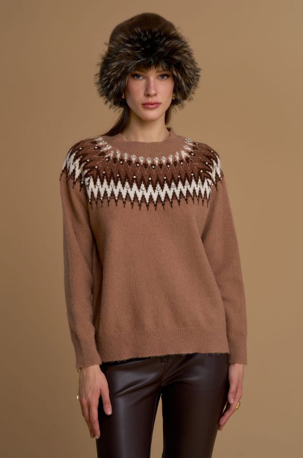 Jersey jacquard con pedrería - Nosecrets