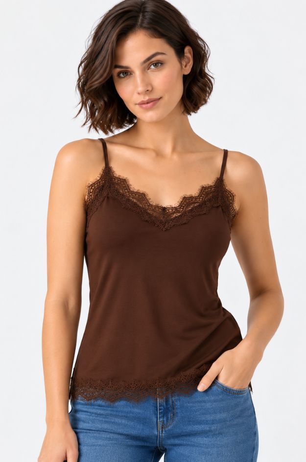 Top lencero con encaje chocolate - Oui