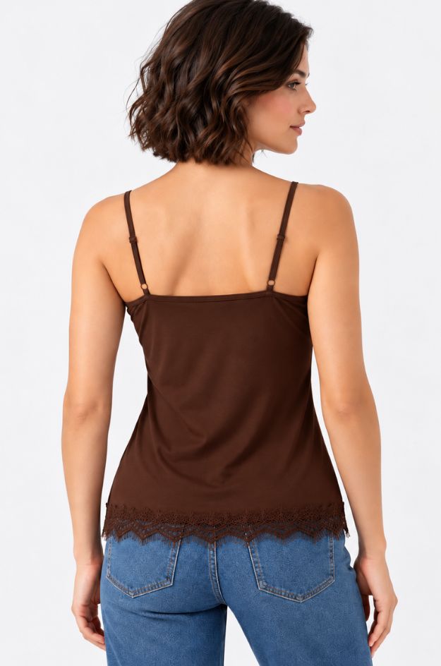 Top lencero con encaje chocolate - Oui - Imagen 2
