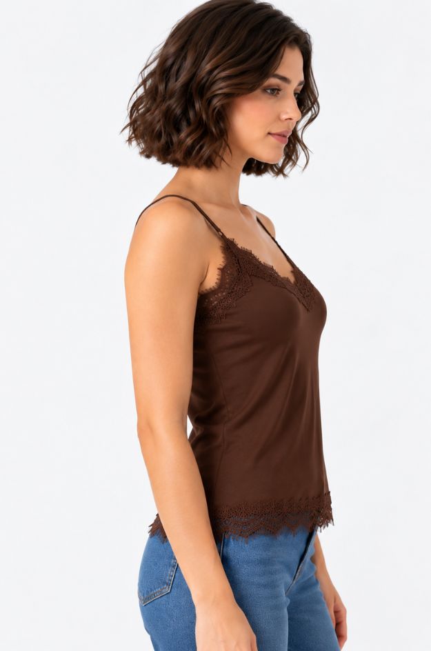 Top lencero con encaje chocolate - Oui - Imagen 3