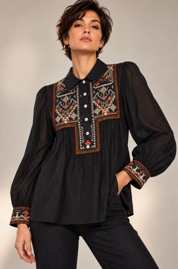 Blusa negra bordada algodón - Md´M