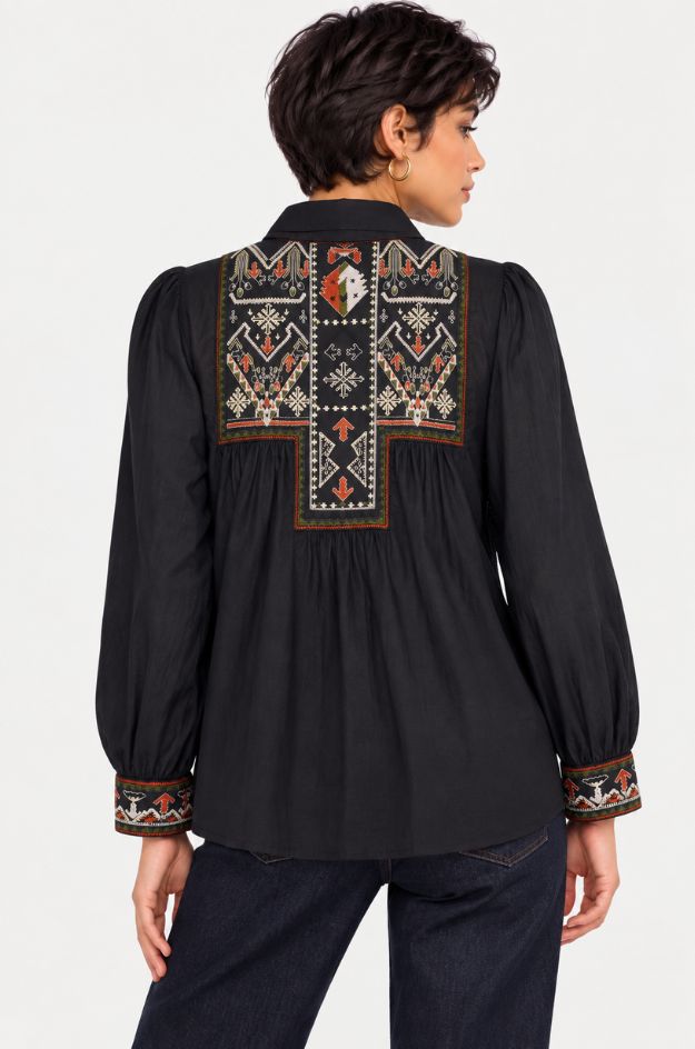 Blusa negra bordada algodón - Md´M - Imagen 2