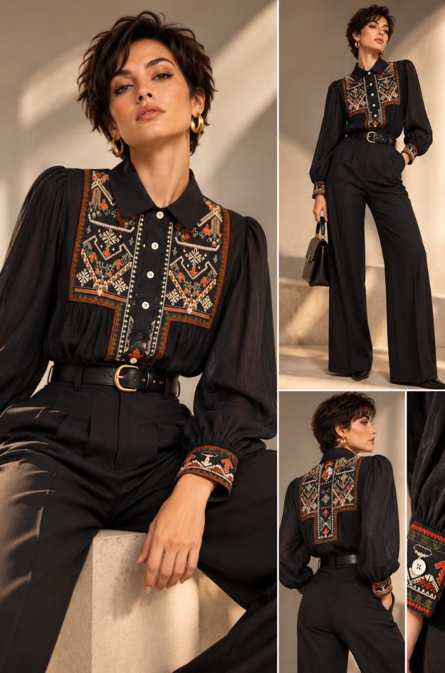 Blusa negra bordada algodón - Md´M - Imagen 4