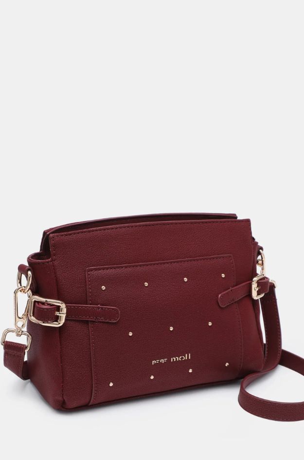 Bolso bandolera 262182 granate con tachuelas y correa regulable - Pepe Moll - Imagen 4