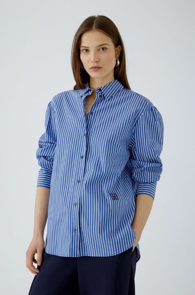 Camisa oversize de rayas azul y blanco - OUI