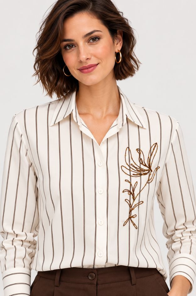 Camisa Amber de rayas con bordado floral - Miette