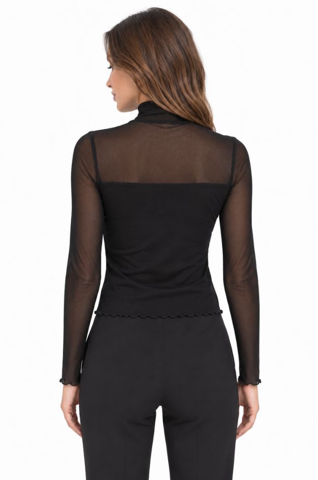Camiseta negra de tul con cuello alto - Lemaille - Imagen 2