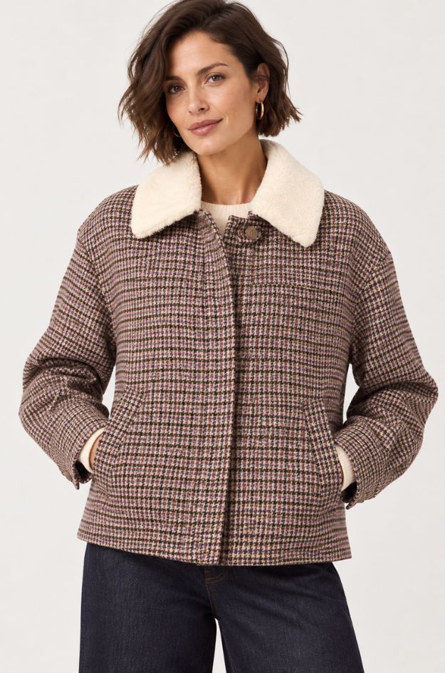 Chaqueta corta pata de gallo con cuello de borreguillo desmontable Md´M