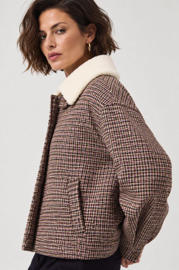Chaqueta corta pata de gallo con cuello de borreguillo desmontable Md´M - Imagen 2