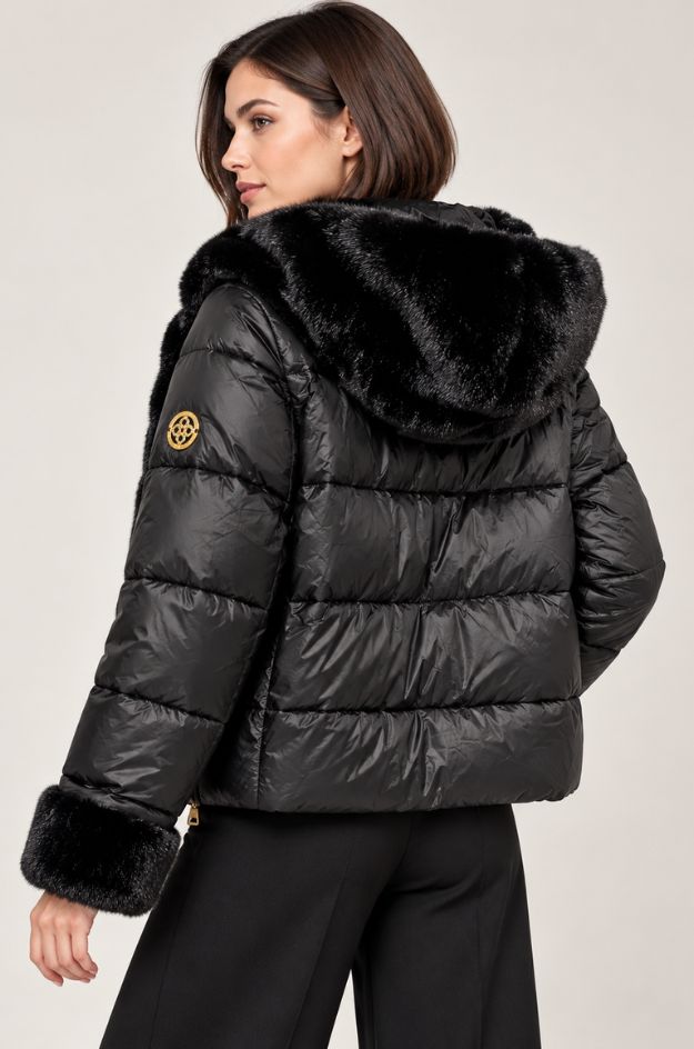 Chaqueta acolchada negra con pelo sintético y mangas desmontables - Markup - Imagen 3