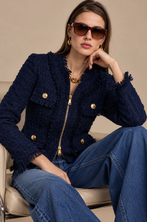 Chaqueta bouclé azul marino - Nosecrets
