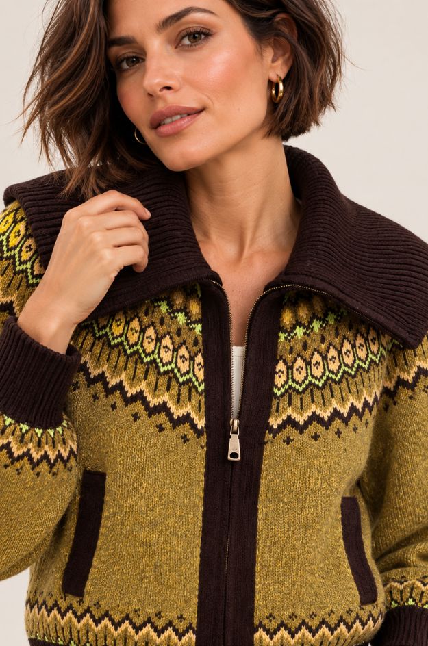 Chaqueta jacquard verde oliva y chocolate - Md´M