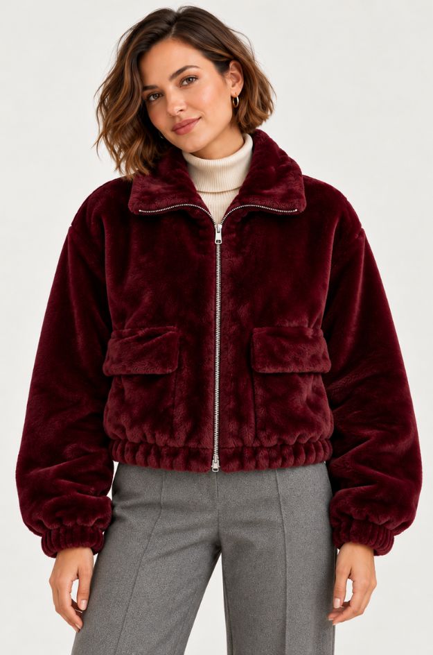 Chaqueta corta de piel sintética zarzamora con efecto blusón - Oui - Imagen 2