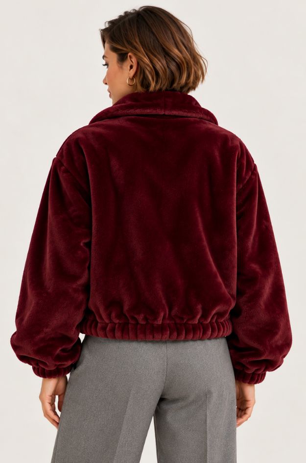 Chaqueta corta de piel sintética zarzamora con efecto blusón - Oui - Imagen 3