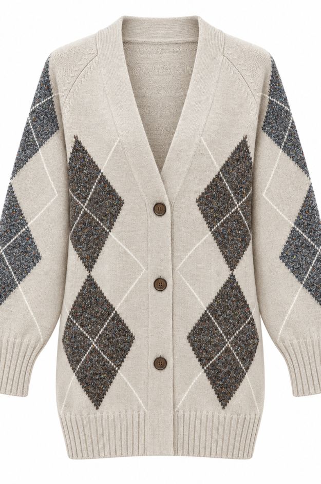 Chaqueta de punto con rombos jacquard y detalles de cheviot multicolor - Markup - Imagen 4