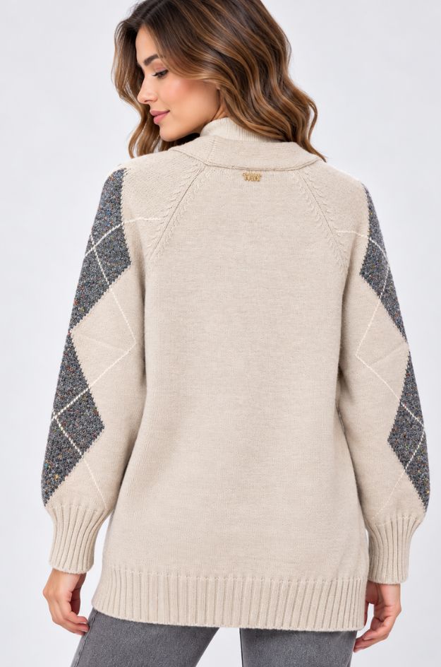 Chaqueta de punto con rombos jacquard y detalles de cheviot multicolor - Markup - Imagen 2
