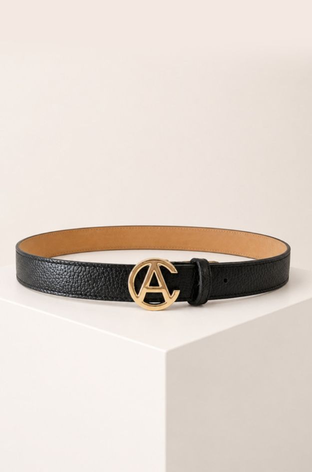 Cinturón negro de piel hebilla dorada -aAC