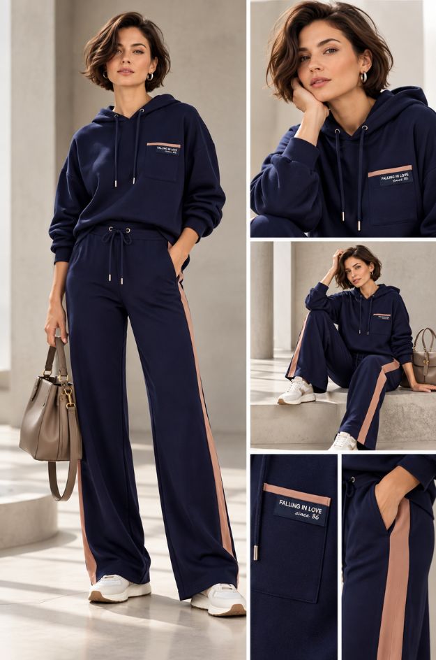 Conjunto sudadera y pantalón marino con franja tiramisú - Monari - Imagen 2