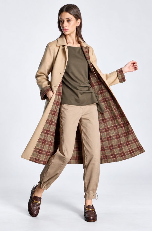 Abrigo beige reversible de cuadros - Alba Conde