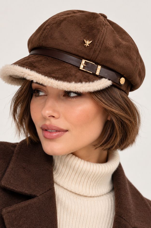 Gorra marinera marrón con pelo y hebilla - Pepe Moll