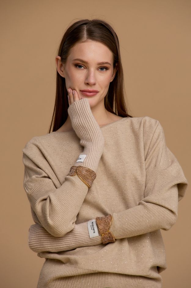 Guantes de punto sin dedos color canela con acabado de canalé - NOSECRETS