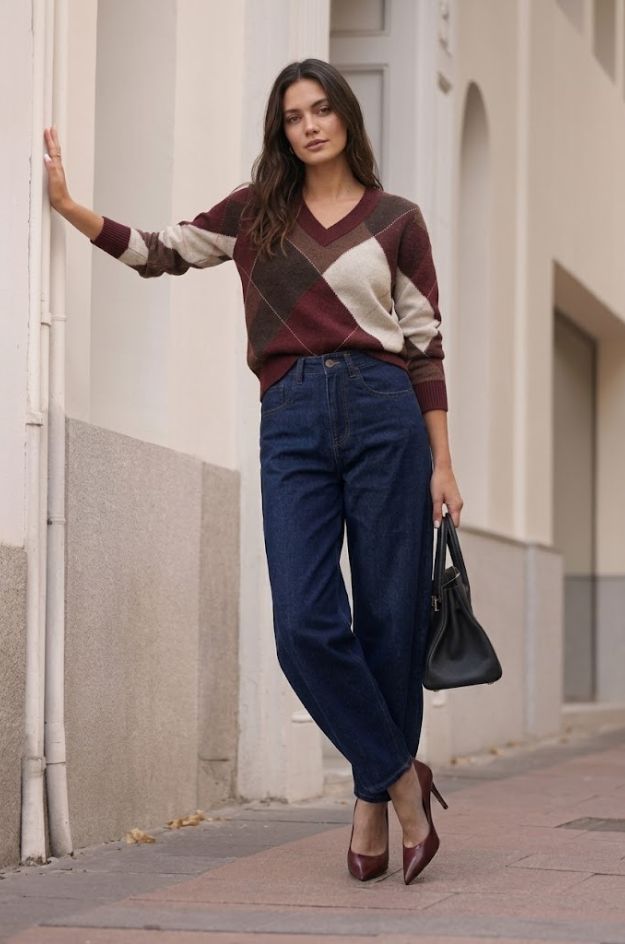 Jeans de Cintura Alta Baggy Barrel con Lavado Oscuro - Ferrache