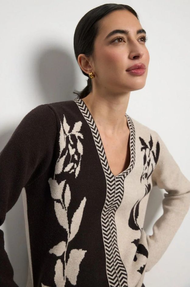 Jersey Benevento Chocolate biolor con estampado floral - Tinta & Bariloche