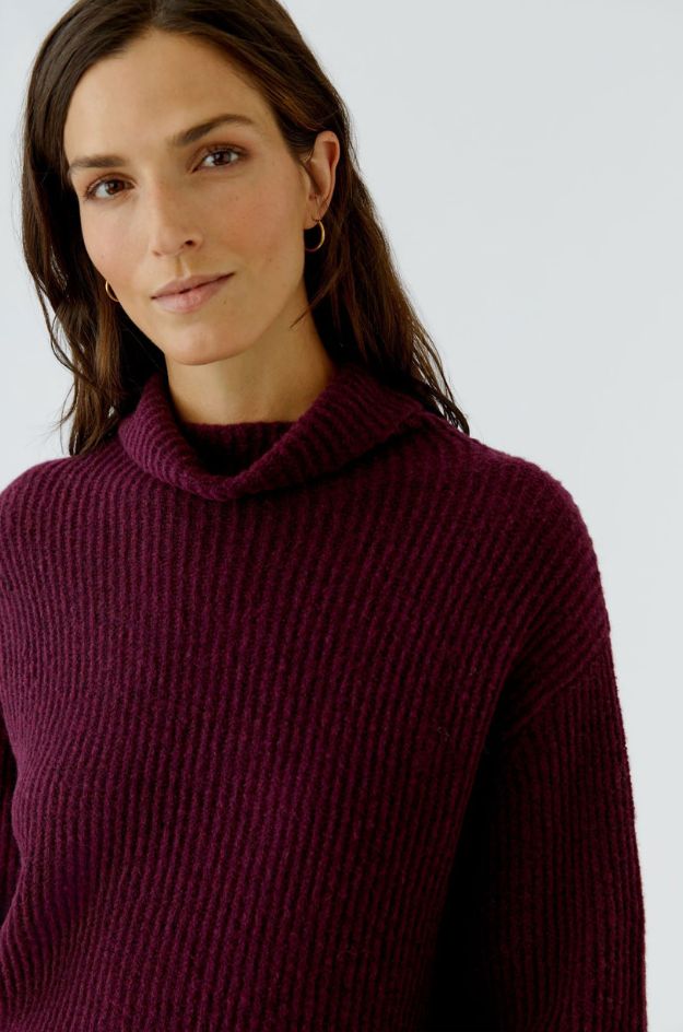 Jersey de punto canalé oversize con cuello alto zarzamora - Oui