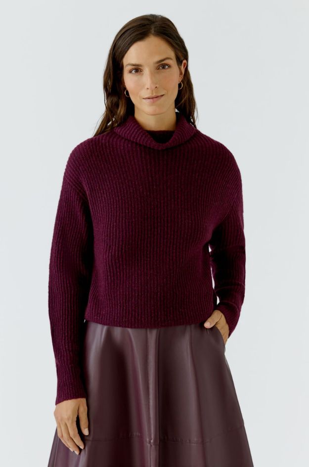 Jersey de punto canalé oversize con cuello alto zarzamora - Oui - Imagen 2