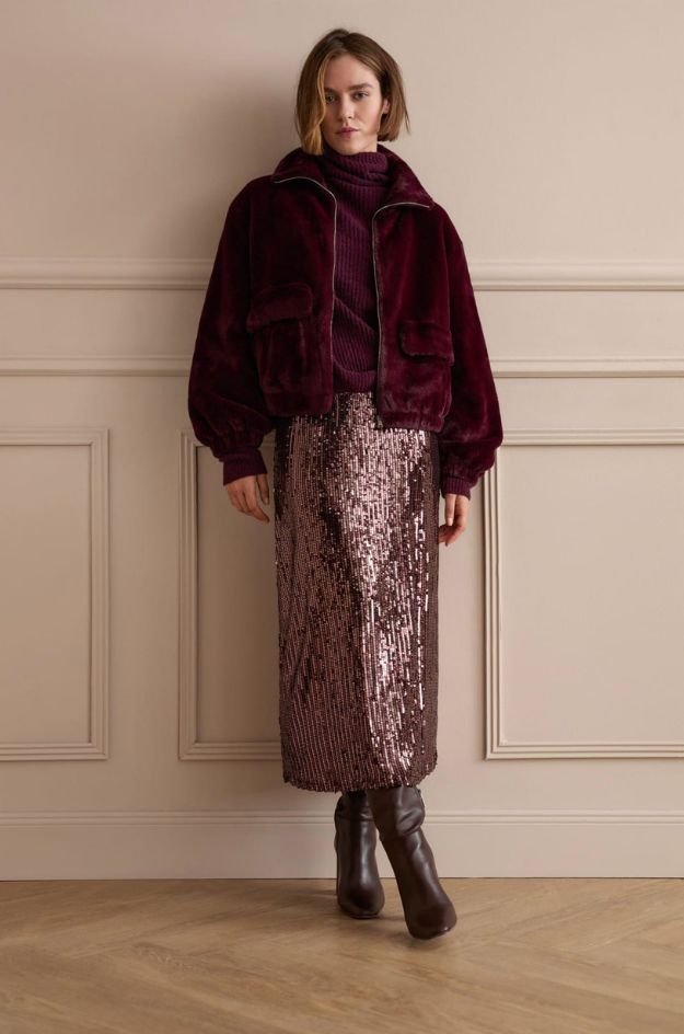 Jersey de punto canalé oversize con cuello alto zarzamora - Oui - Imagen 7