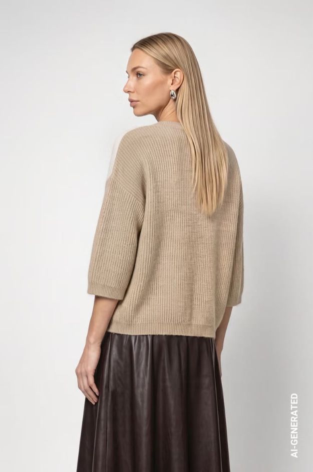 Jersey con intarsia geométrica en beige, crudo y marrón - Monari - Imagen 2