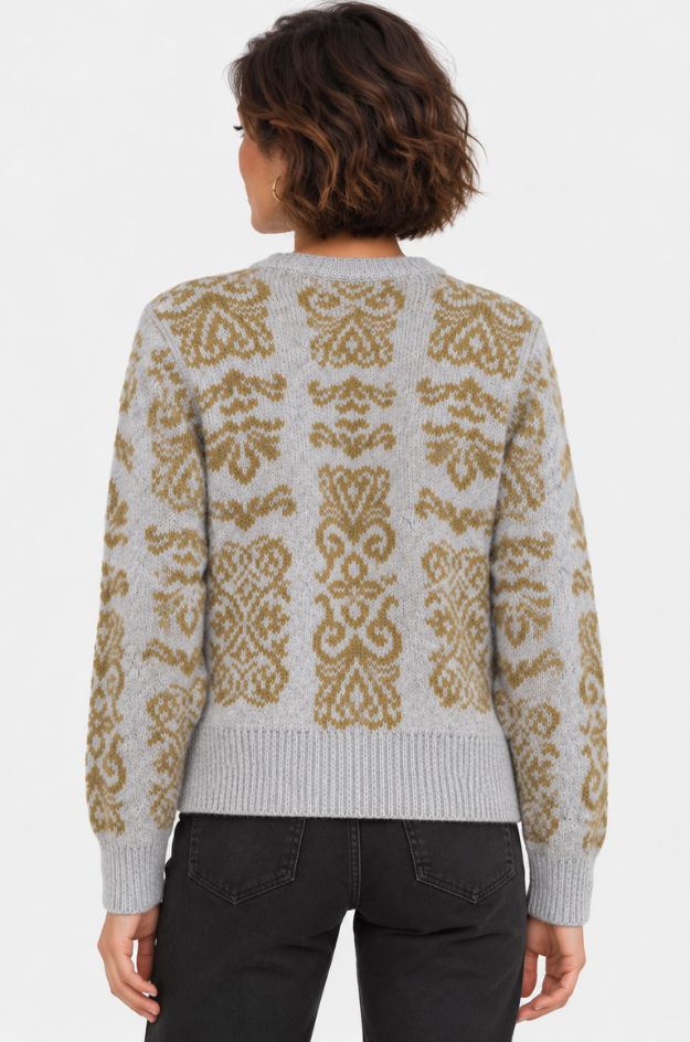 Jersey jacquard gris con estampado floral mostaza - Md´M - Imagen 2