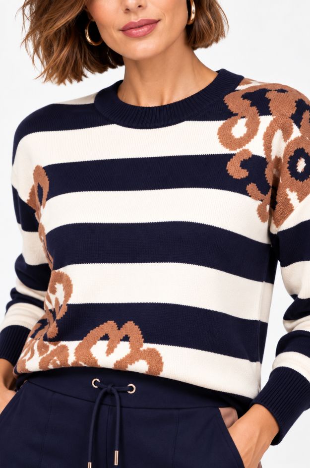 Jersey de rayas y estampado animal print - Monari